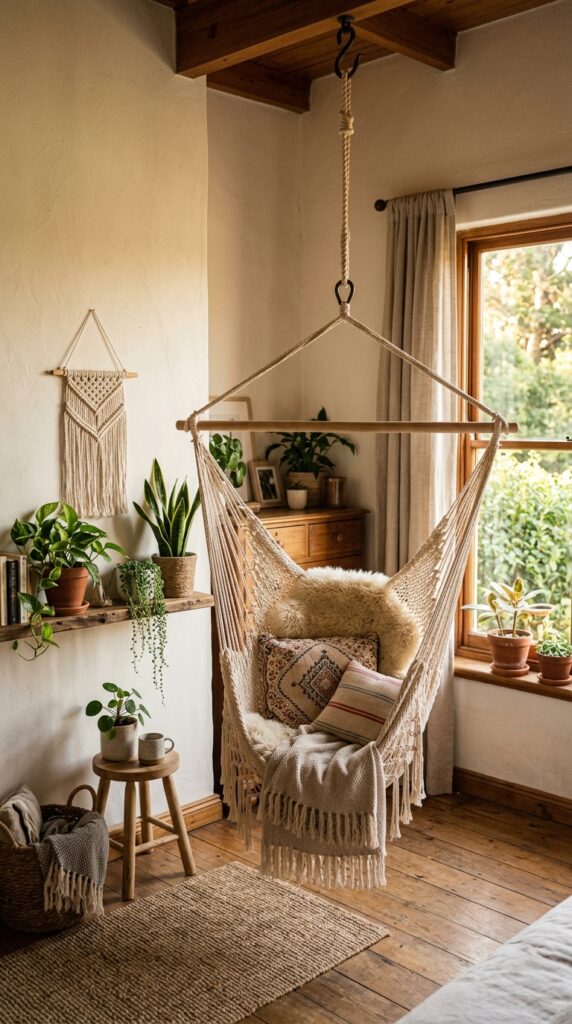 016 image prompt a small bedroom corner with a hanging