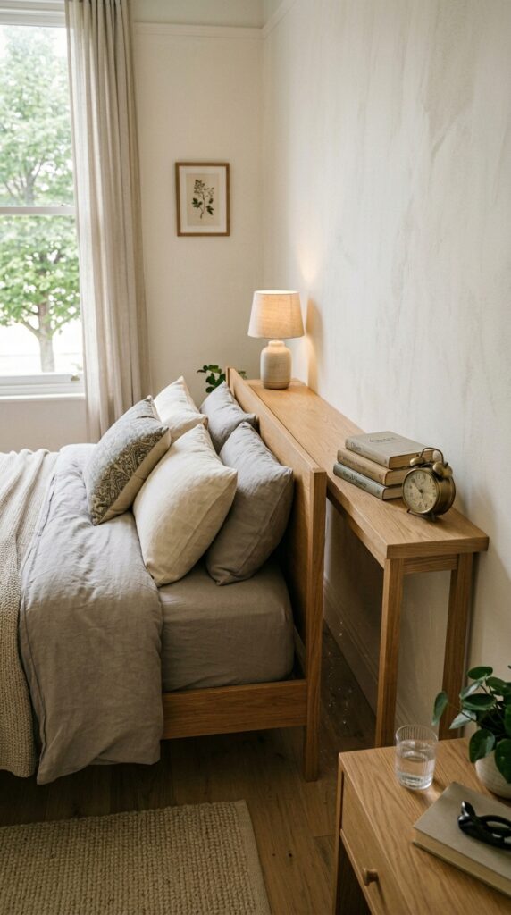018 image prompt a bed pushed against a wall but there