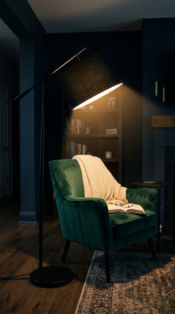018 image prompt a tall floor lamp with a black metal 