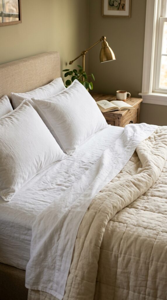 019 a close up of a bed showing quality bedding layers