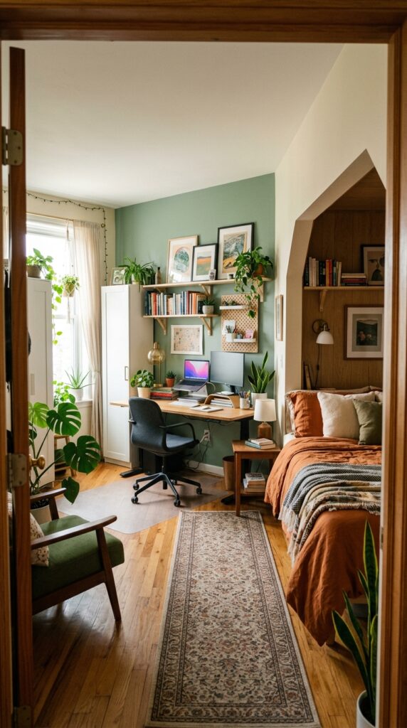 019 image prompt a bedroom where the bed is on a small