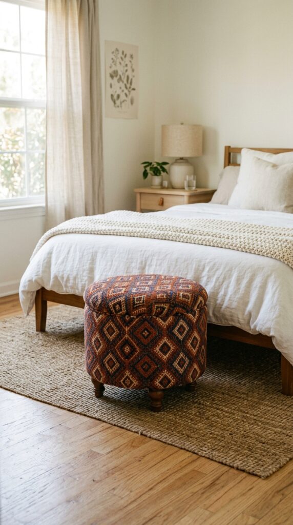 019 image prompt a small round ottoman at the foot of 