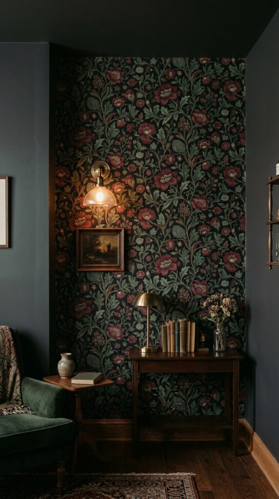 019 image prompt an accent wall covered in dark floral