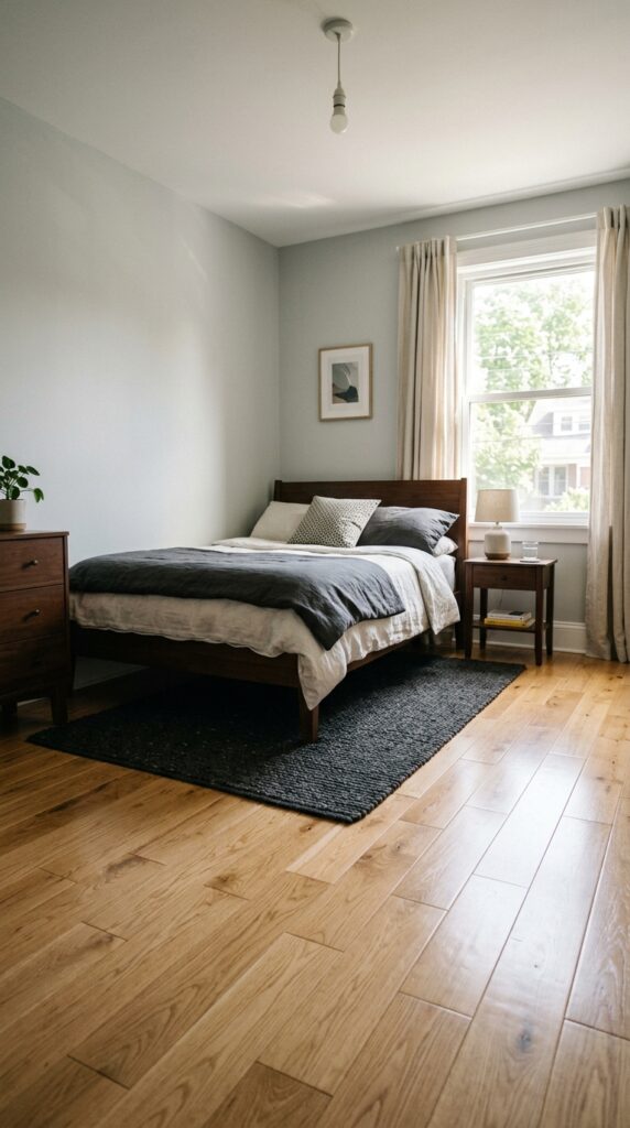 020 image prompt a small bedroom with light oak floors
