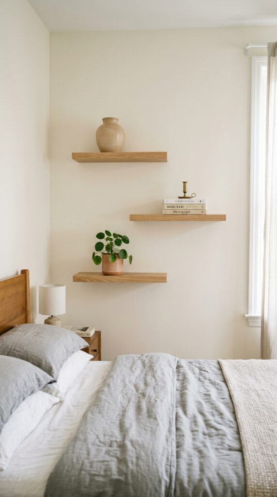 021 a bedroom wall featuring two or three floating woo