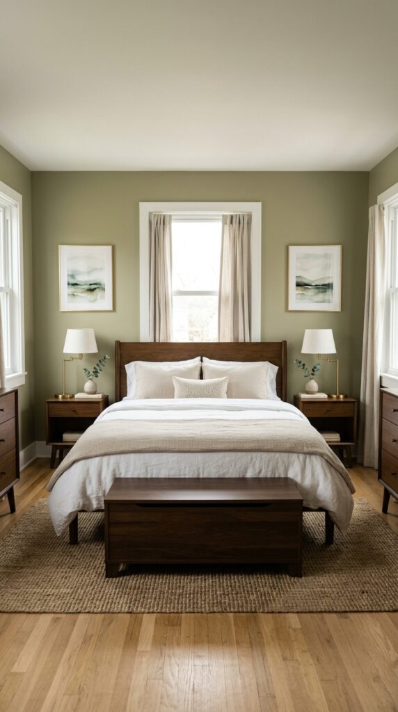 021 image prompt a bedroom where the bed is centered o