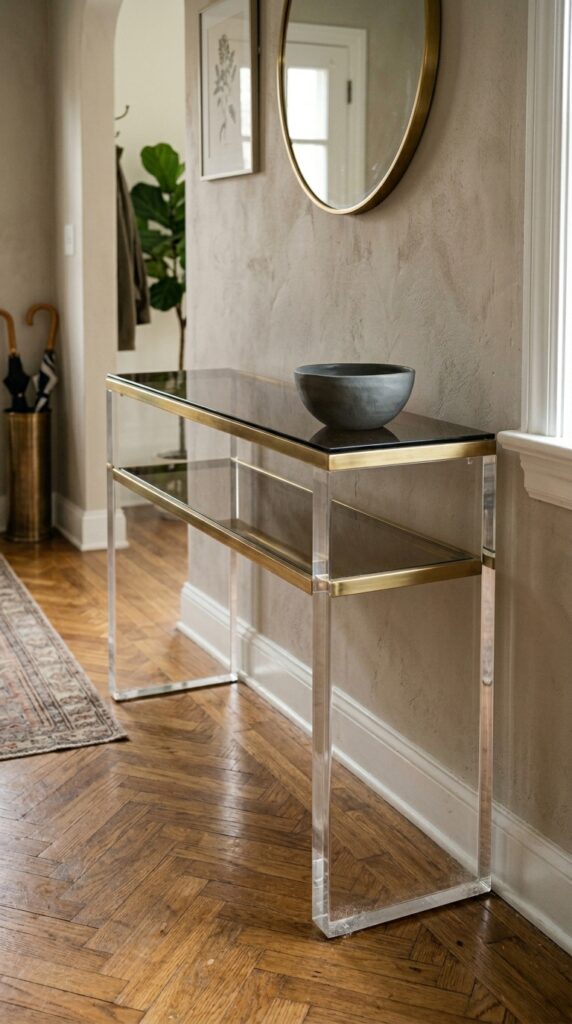 021 image prompt a narrow console table in an entry th