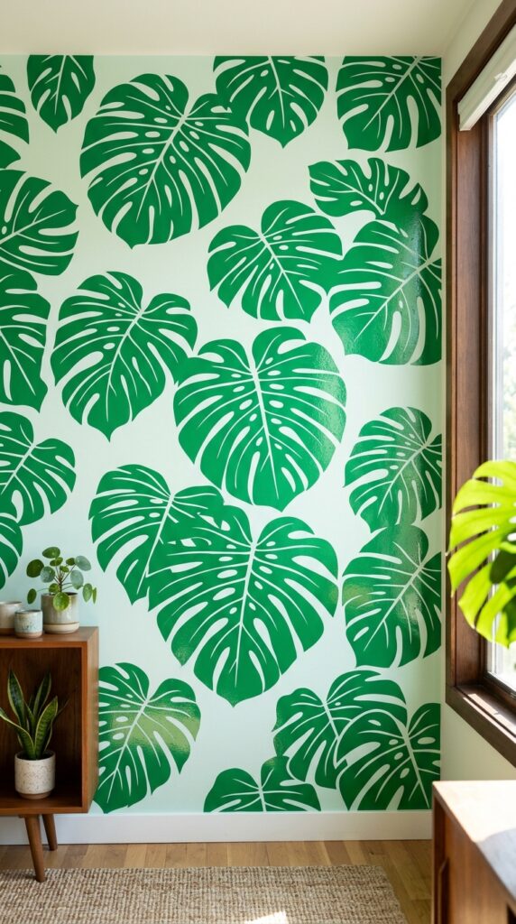 021 image prompt a wall with a tropical monstera leaf 