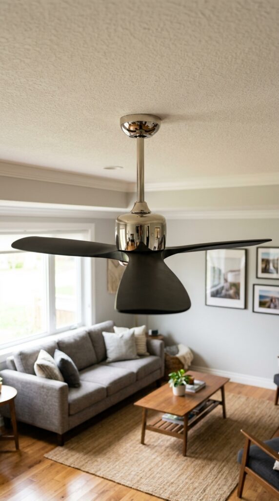 023 image prompt a ceiling fan in a living room with t