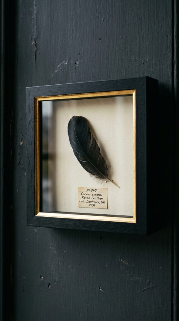 023 image prompt a small shadow box frame on a dark wa