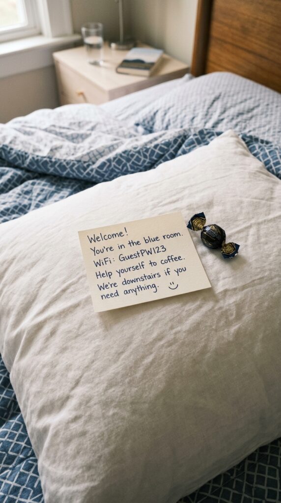 25 Guest Bedroom Ideas That Feel Welcoming And Practical 024 image prompt a small handwritten note on the guest