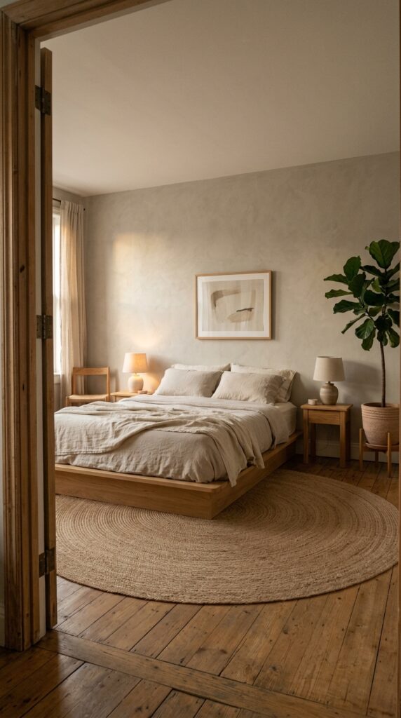 025 a serene minimalist bedroom photographed from a do