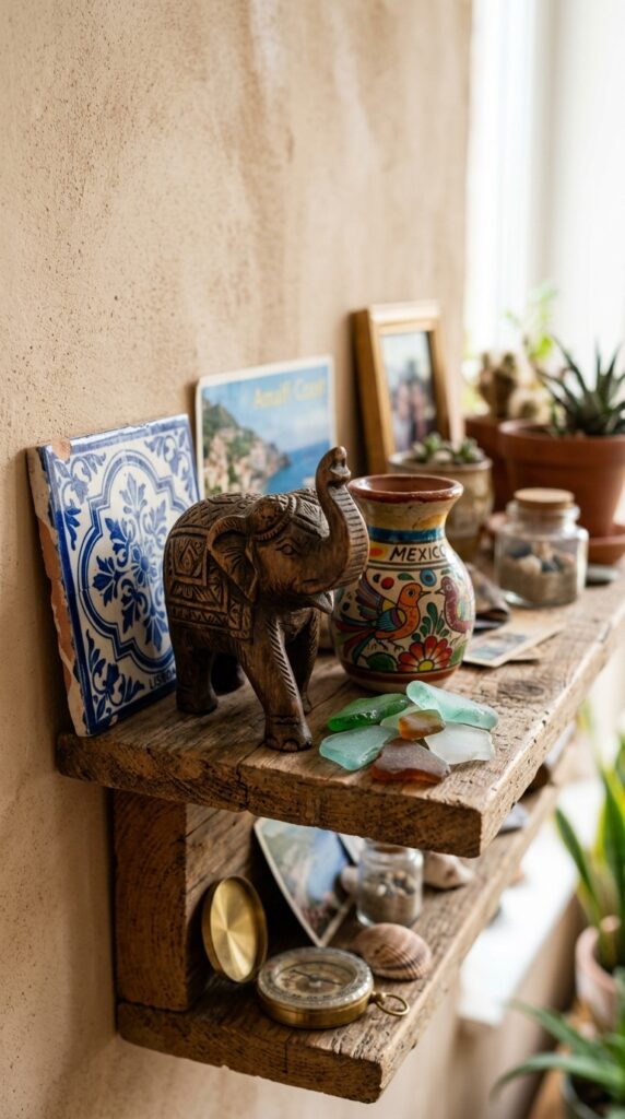 025 image prompt a small shelf displaying personal tra