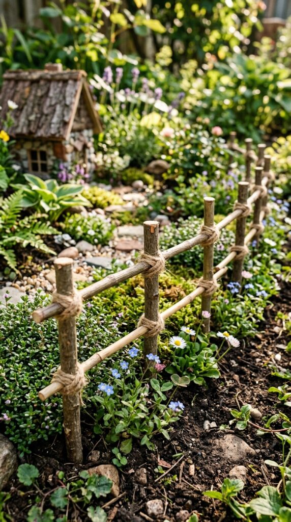 10 a close up ground level shot of a miniature garden