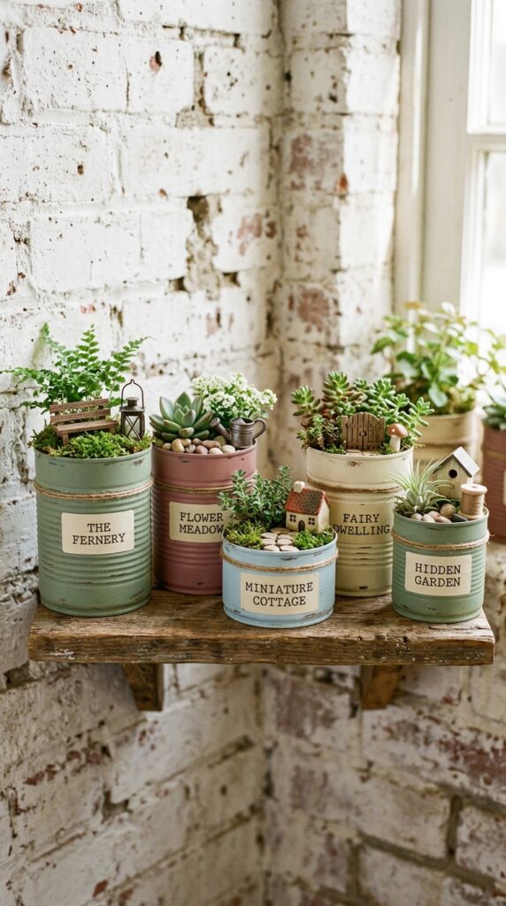 10 a close up of five vintage look tin cans of varyin