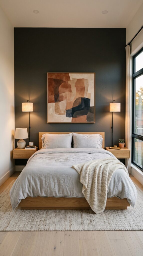 10 a medium close photograph of a contemporary bedroo