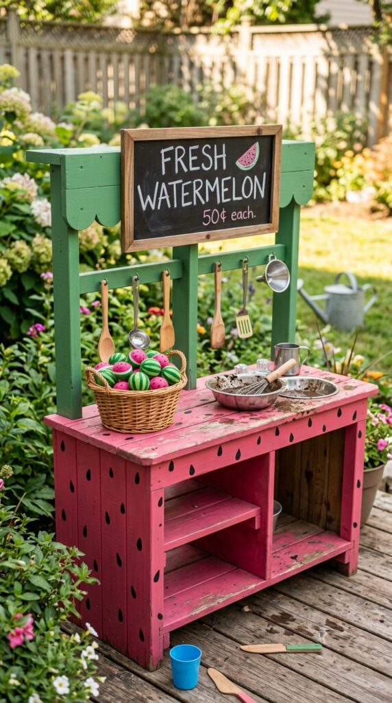 10 a small wooden mud kitchen painted to look like a 