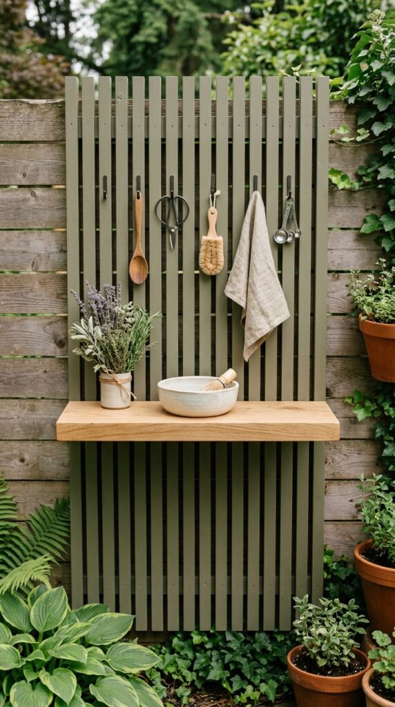 12 Easy Mud Kitchen Ideas for a Small Backyard 10 a vertical wooden slat wall mounted to a fence pai