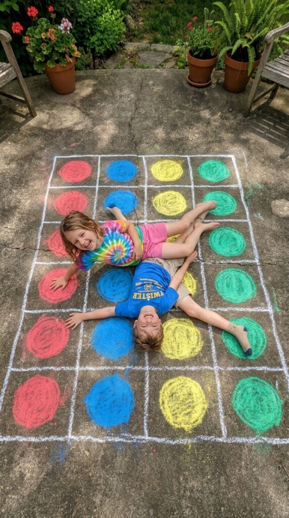 10 a wide overhead shot of a chalk drawn twister styl