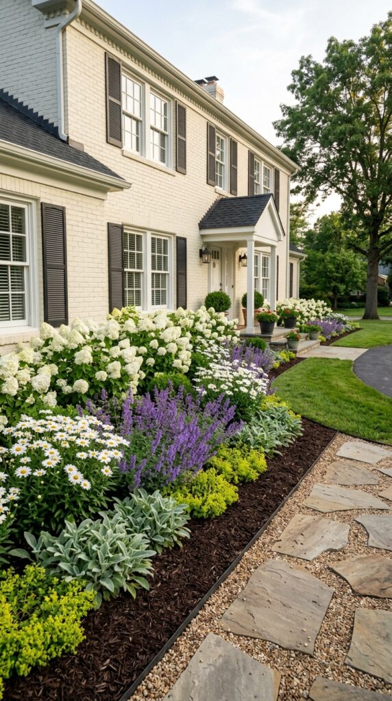 10 a wide photograph of a foundation planting bed run