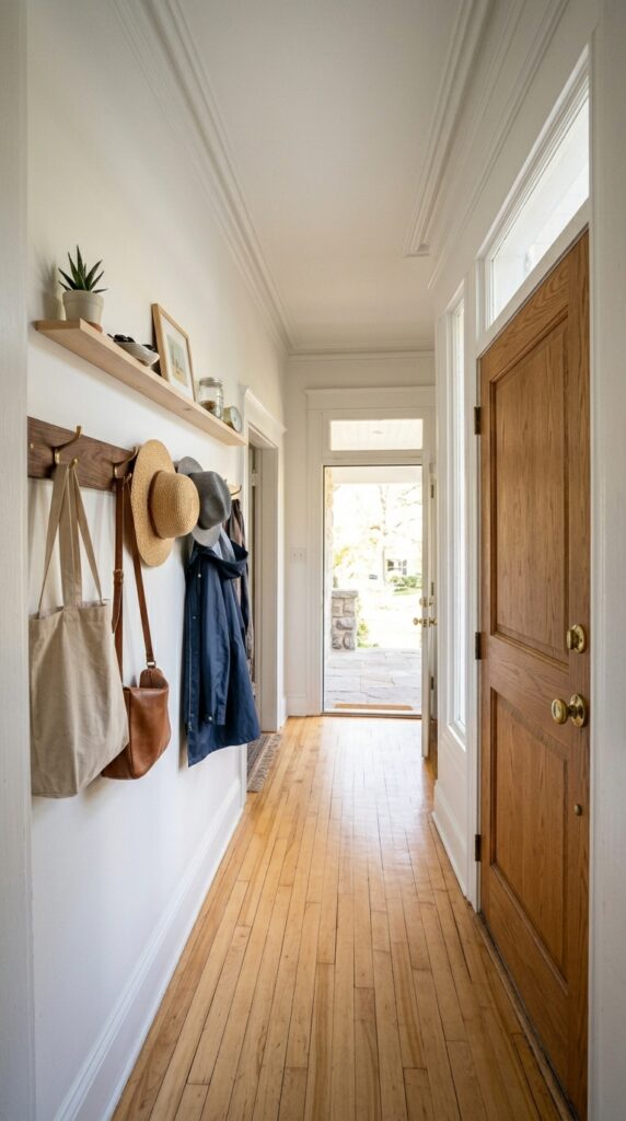 10 image prompt a narrow hallway entryway where the u