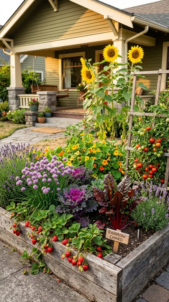 11 a charming photograph of a corner flower bed that 