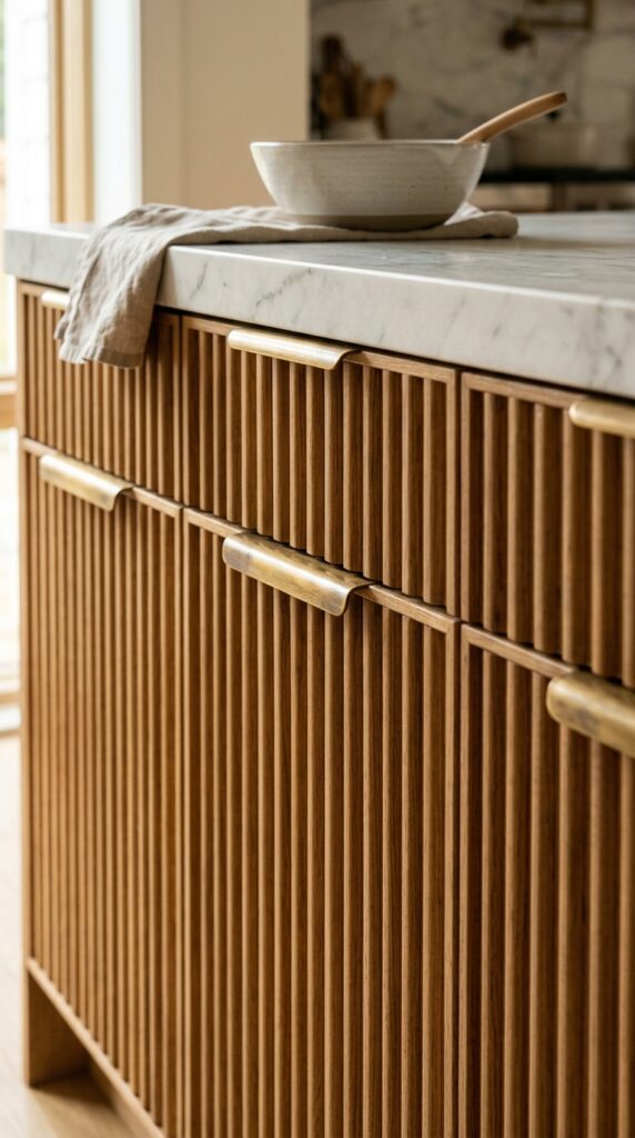 11 a close up shot of cabinet door fronts featuring v