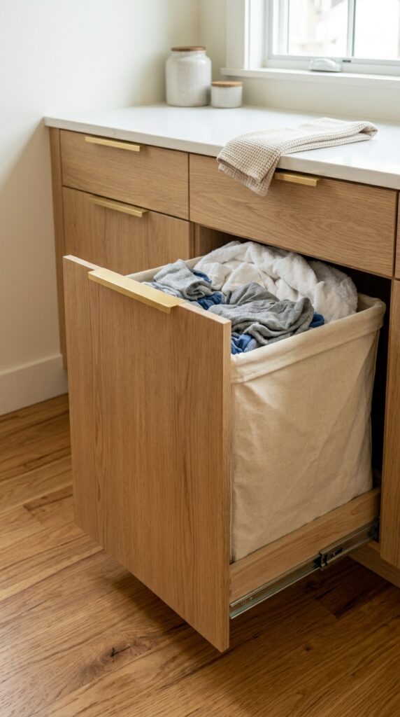 11 a close up shot of two pull out laundry hamper bin