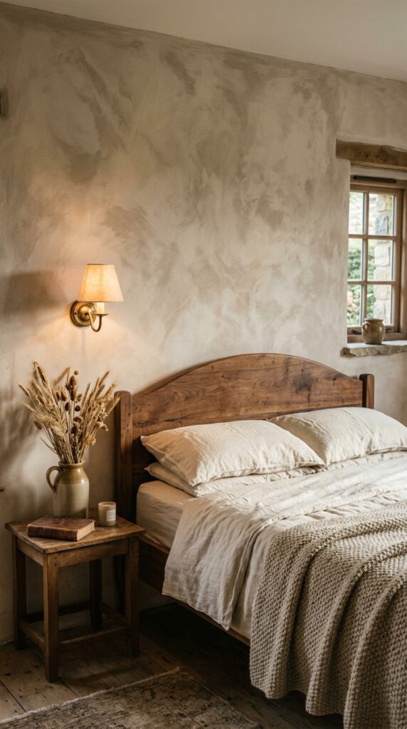 11 a medium shot photograph of a bedroom wall finishe