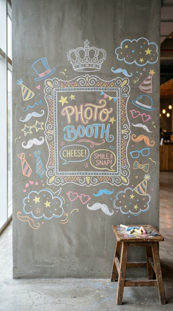 11 a medium wide shot of a chalk drawn photo booth sc