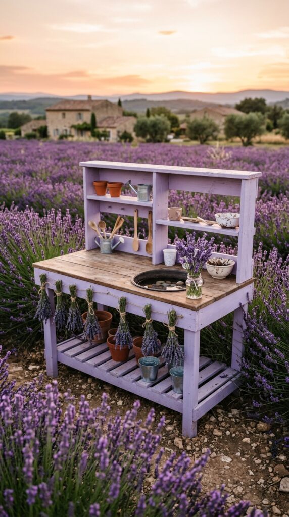 11 a mud kitchen painted in soft chalky lavender purp
