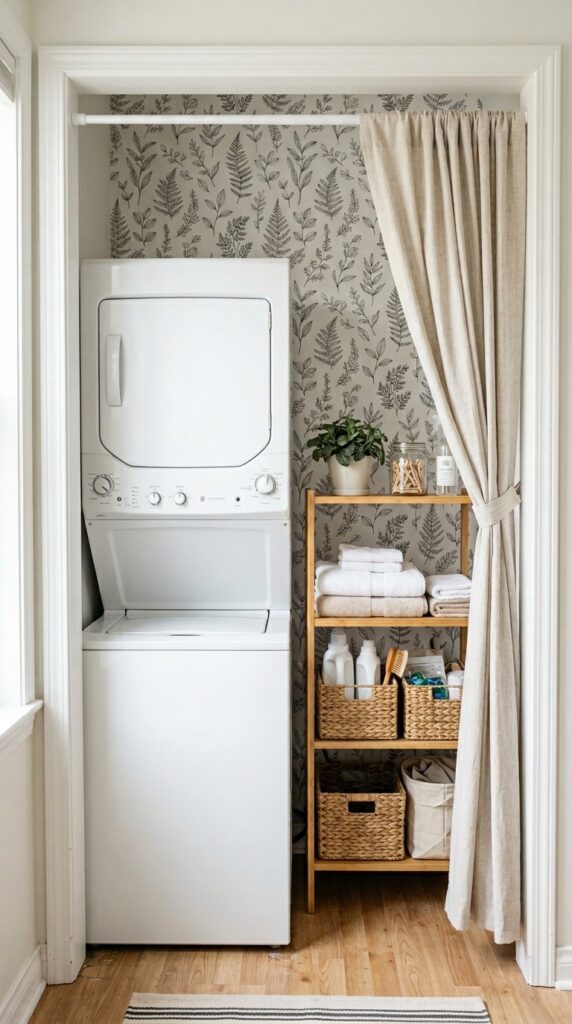 11 a small rented laundry closet with peel and stick 