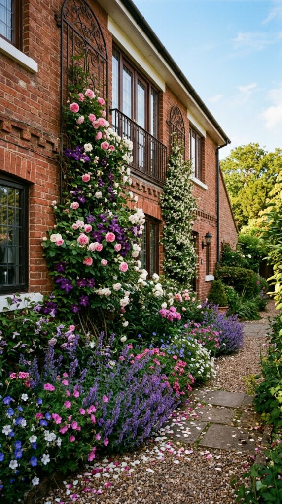 11 image prompt a photograph of a tall flower bed alo