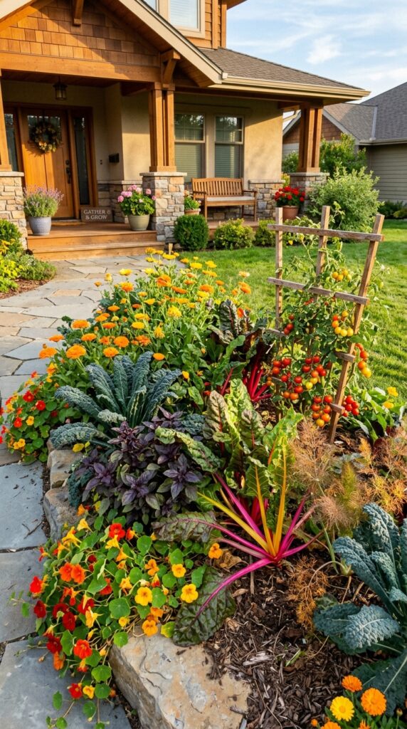 11 image prompt a productive and beautiful front yard
