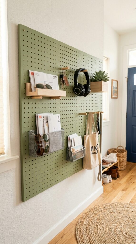 11 image prompt a large pegboard panel painted in war