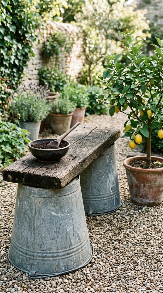 12 Easy Mud Kitchen Ideas for a Small Backyard 11 two large galvanized metal buckets flipped upside