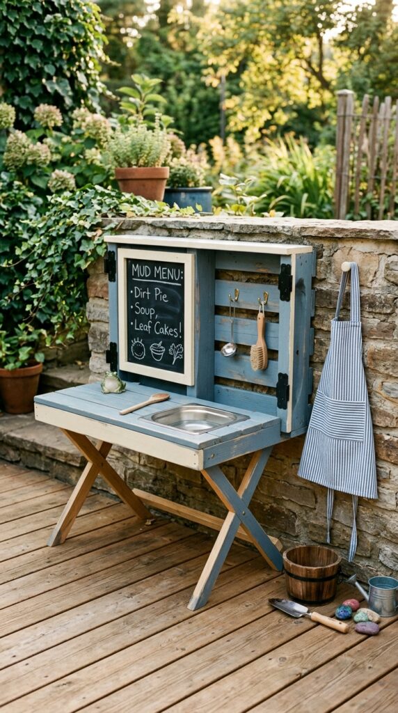 12 a clever foldable mud kitchen photographed against