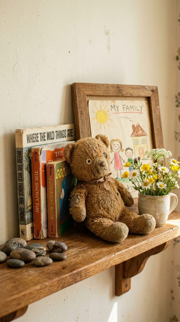 12 a close up shot of a childs bedroom shelf styled w