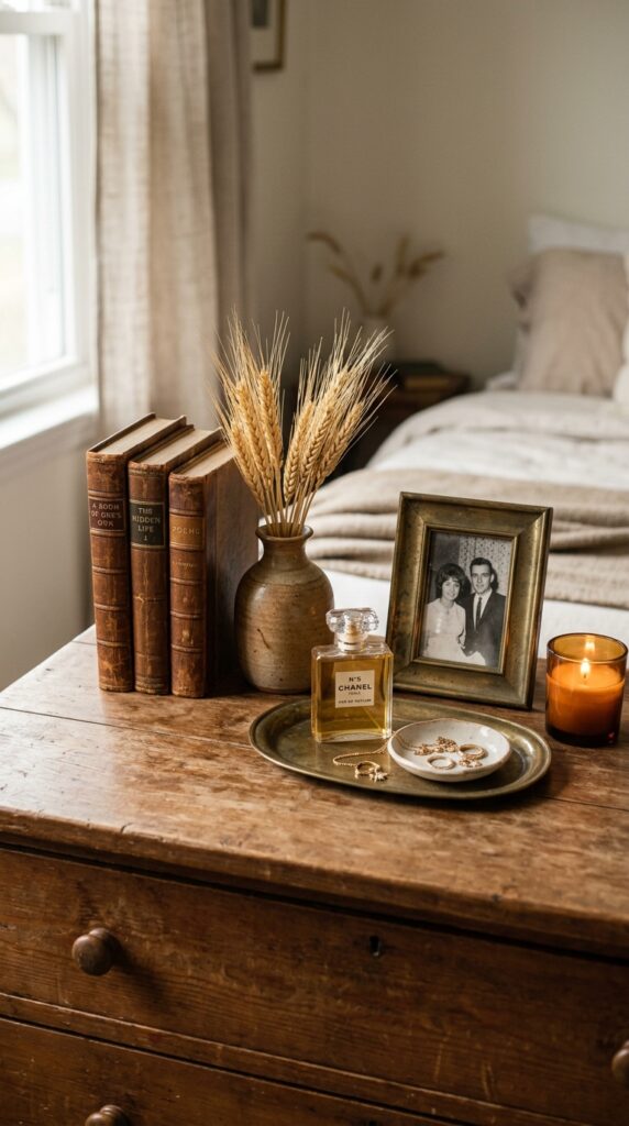 12 a close up still life shot of a brown bedroom dres