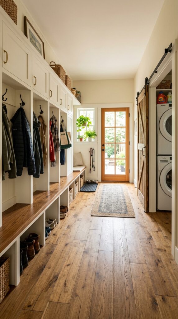 12 a wide shot of a combined mudroom laundry room wit