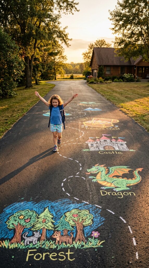 12 a wide shot of a long driveway transformed into a 