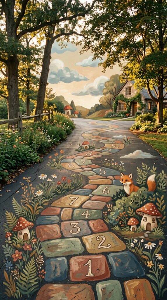 12 driveway hopscotch designed as a winding cobblesto