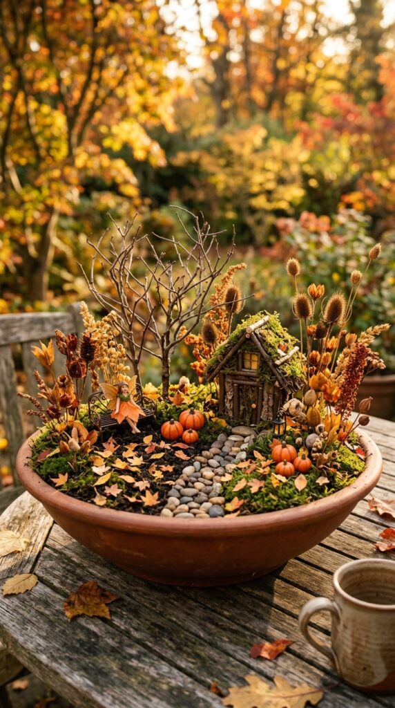 12 image prompt a fairy garden in a wide shallow bowl
