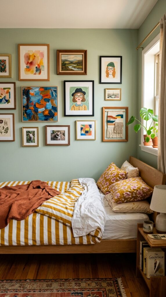 12 image prompt a salon style gallery wall above a lo