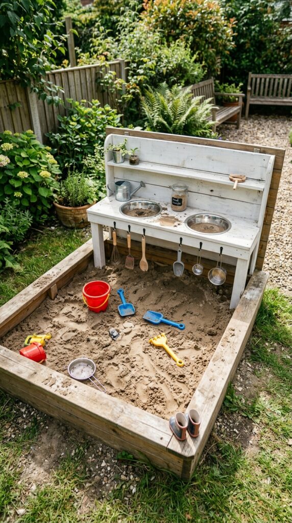 12 image prompt a wooden sandpit with a hinged lid th