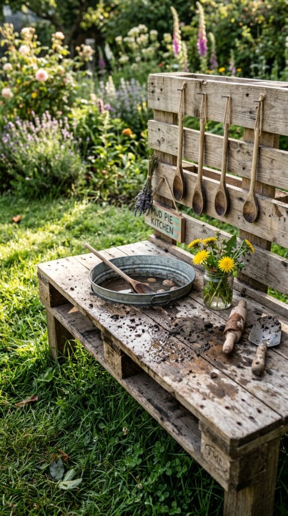 1 a close up angled view of a simple mud kitchen bui