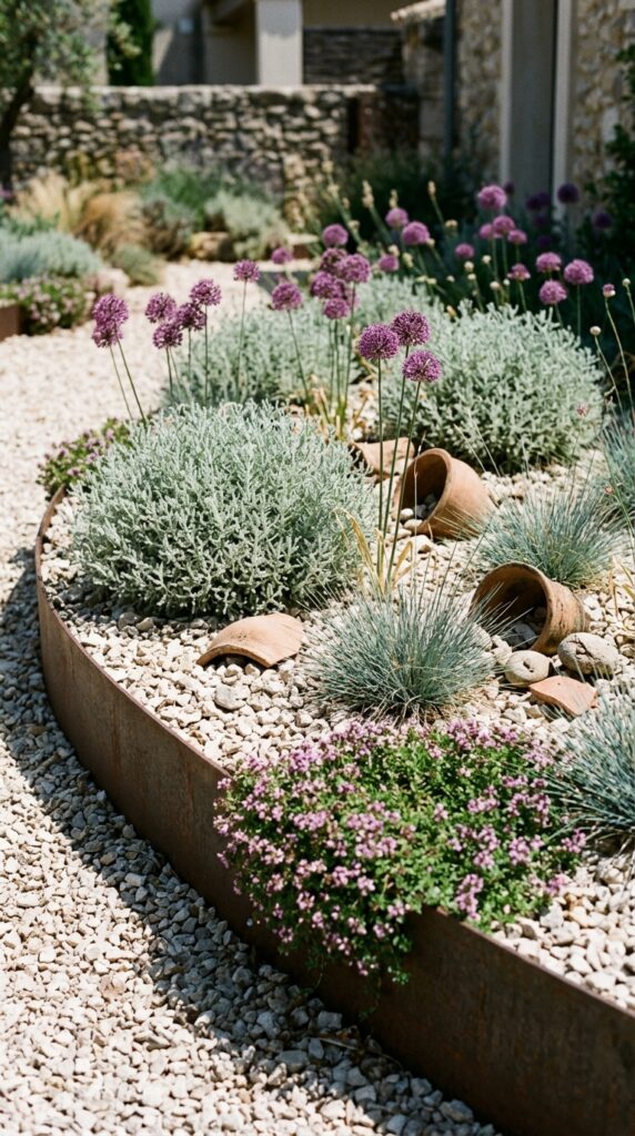 1 a close up eye level photograph of a gravel garden