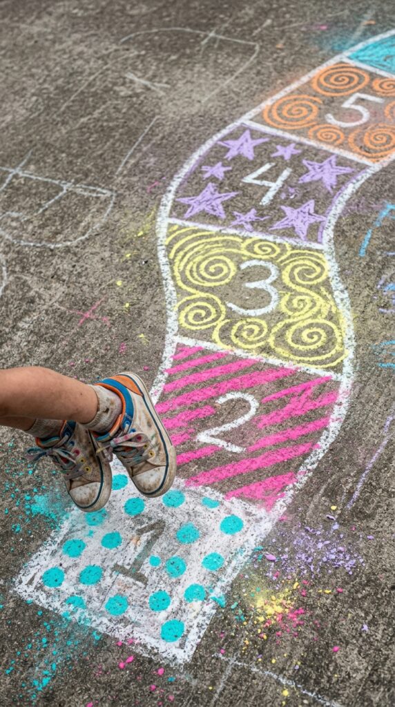 1 a close up overhead shot of a winding hopscotch gr