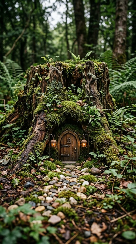 1 a gnarly hollowed out tree stump sitting on a fore