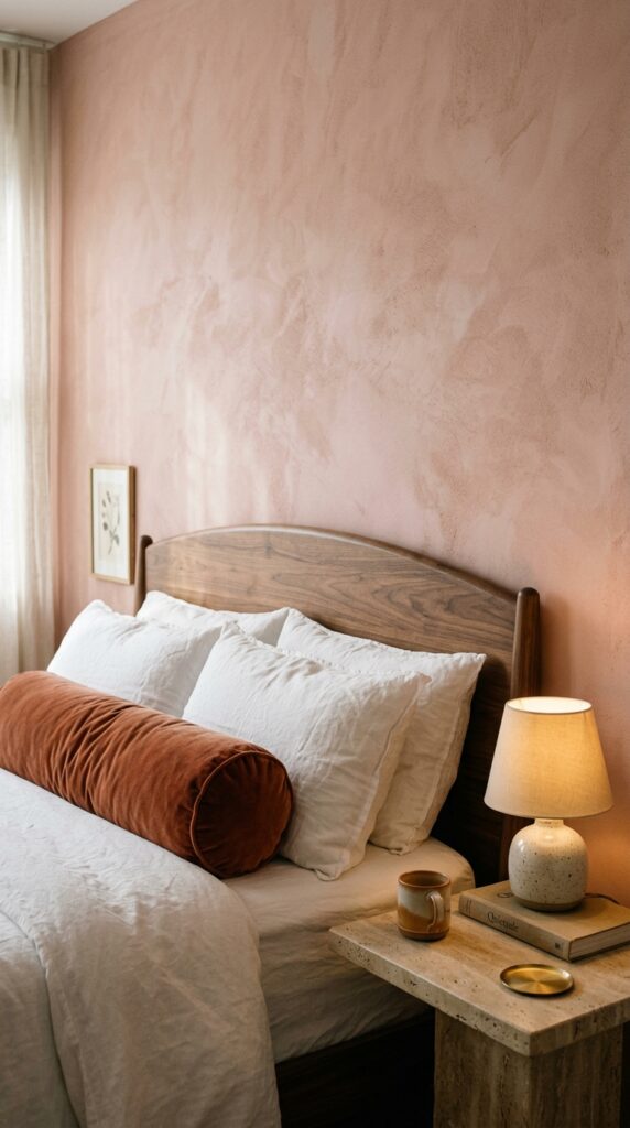 1 a medium close photograph of a serene bedroom wall